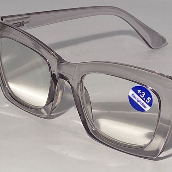 1148 Gretchen Reading Glasses 3.5 Sq Eyeglasses Clear Grey Frames NWT